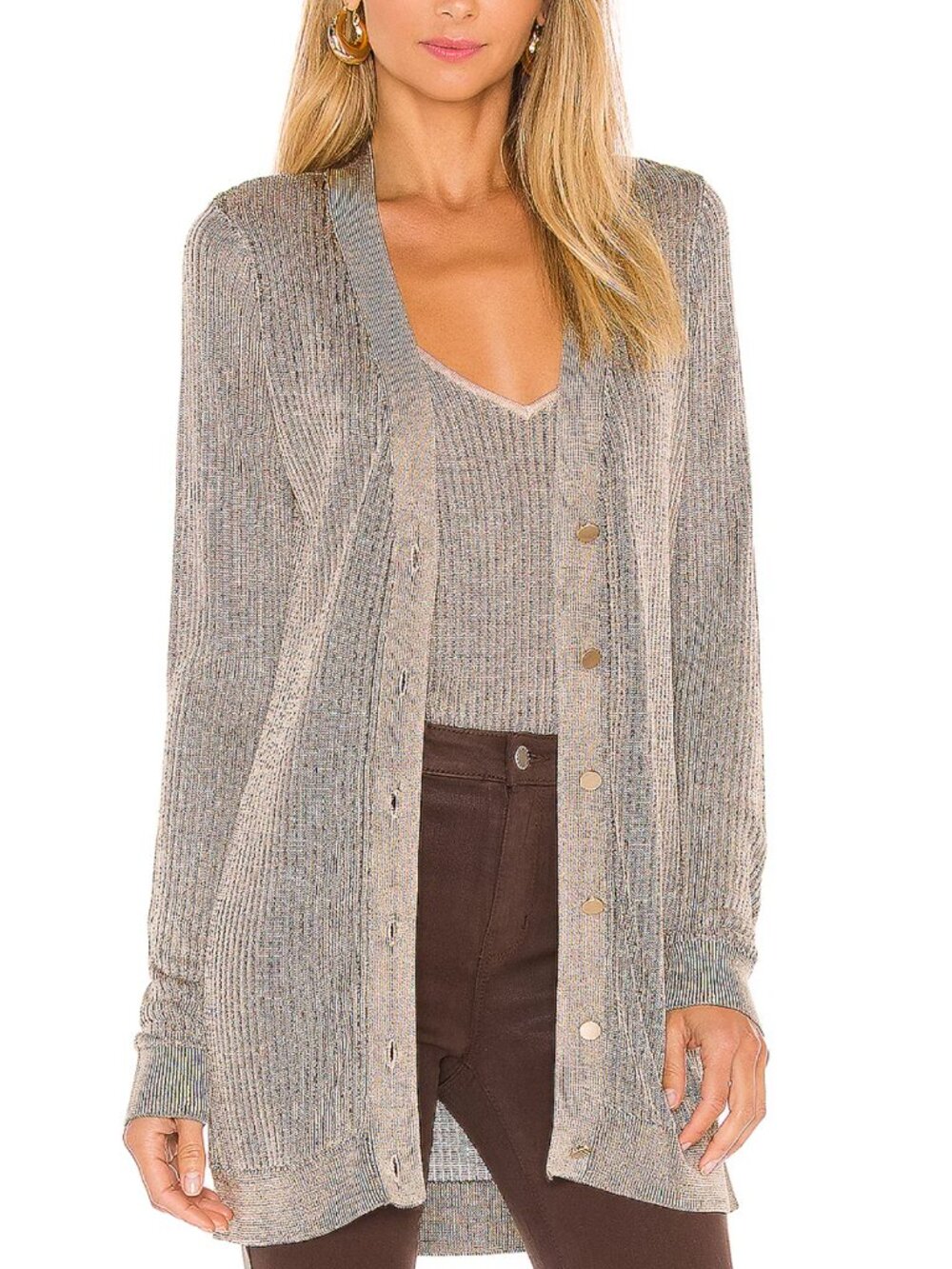 L'Agence Millie V-Neck Gold Metallic Cardigan